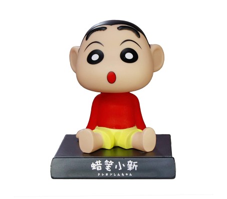 Shinchan Bobble Head for Car Dashboard with Mobile Holder Action Figure Toys Collectible Bobble Showpiece For Office Desk Table Top Toy For Kids and Adults Multicolor