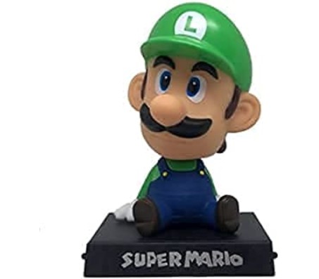 Super Mario Luigi Bobble Head for Car Dashboard with Mobile Holder Action Figure Toys Collectible Bobblehead Showpiece For Office Desk Table Top Toy For Kids and Adults Multicolor