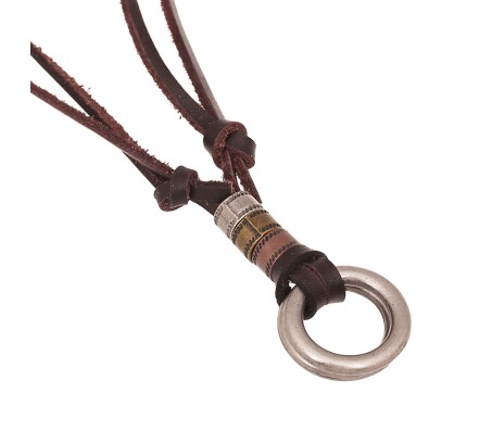 Boho Mens Necklace - Double Ring Pendant with Adjustable Leather Cord, Stylish Men's Jewelry Accessory