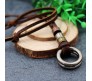 Boho Mens Necklace - Double Ring Pendant with Adjustable Leather Cord, Stylish Men's Jewelry Accessory