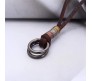 Boho Mens Necklace - Double Ring Pendant with Adjustable Leather Cord, Stylish Men's Jewelry Accessory