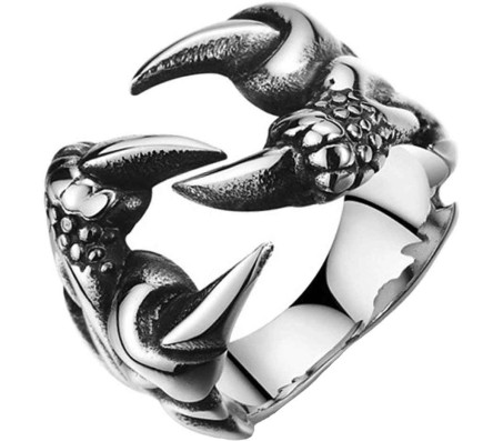 Dragon Claw Ring Adjustable Open Vintage Rings Retro Biker Stainless Steel Oxidised Silver Ring for Men and Women