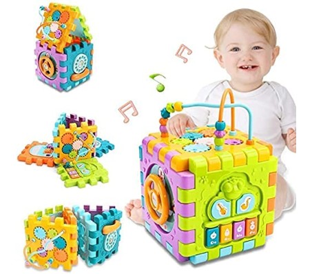 Multi Intelligence Educational Toy 6 Sides Musical Kids Play Centre Activity Cube Montessori for Toddlers, Early Learning Preschool Baby Sensory Toys Game 