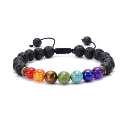 8MM 7 Chakra Bracelet with Lava Bracelet Adjustable Original Natural Seven Chakra Crystal Stone Energy Bracelet Balancing for Men