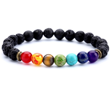 8MM 7 Chakra Bracelet with Lava Bracelet Original Natural Seven Chakra Crystal Stone Energy Bracelet Balancing for Men