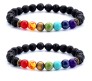 Set of 2 Combo 8MM 7 Chakra Bracelet with Lava Bracelet Original Natural Seven Chakra Crystal Stone Energy Bracelet Balancing for Men