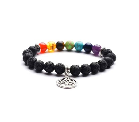 8MM 7 Chakra Bracelet with Lava Bracelet Tree of Life Original Natural Seven Chakra Crystal Stone Energy Bracelet Balancing for Men