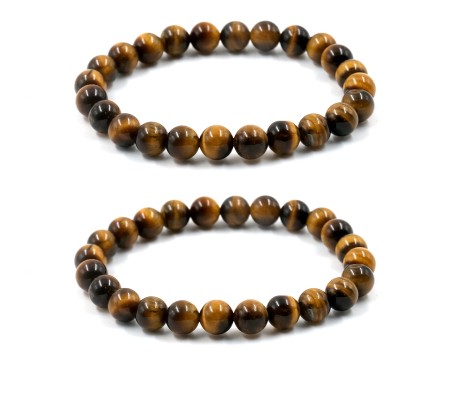 Set of 2 Combo 8MM Tiger Eye Bracelet Astrology Natural Crystal Stone Beads Bracelets for Men & Women