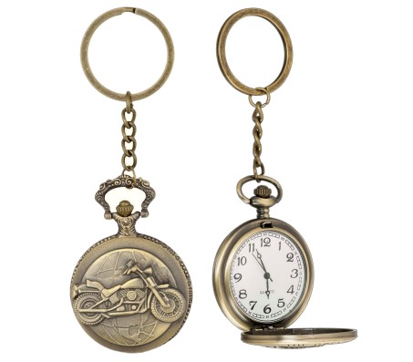 Motorbike Pocket Watch Keychain Nautical | Biker Antique Vintage Style Bike Metal Keychain | Retro Style Keychain for Car Bikes Key Ring