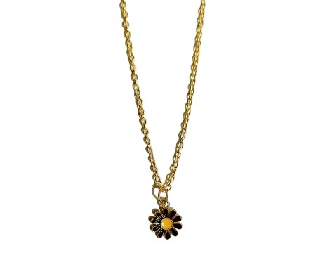 Fashion Daisy Pendant Necklace for Women and Girls, Black Colour Flower Small Charm Pendant Gold Plated Chain Necklace