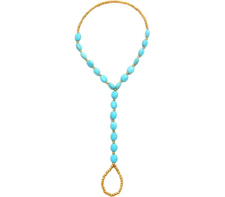 Retro Boho Beaded With Toe Ring Bohemian Style Turquoise Blue Beads Gold Summer Beach Ankle Chains Foot Jewellery For Women And Girls, One Size