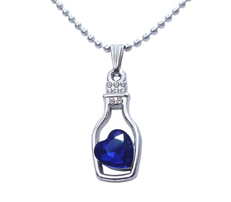 Dark Blue Heart Shape Love Bottle Pendant Silver Plated Dot Necklace for Women & Girls 