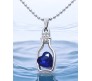 Dark Blue Heart Shape Love Bottle Pendant Silver Plated Dot Necklace for Women & Girls 