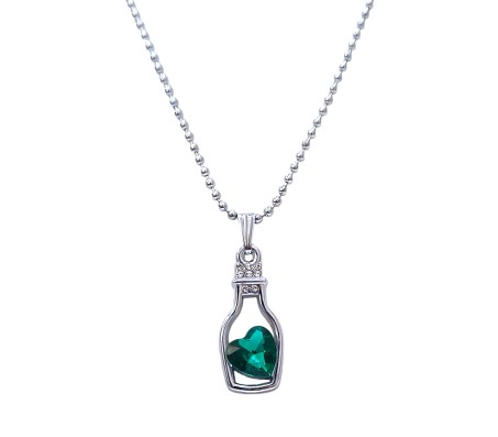 Green Heart Shape Love Bottle Pendant Silver Plated Dot Necklace for Women & Girls 