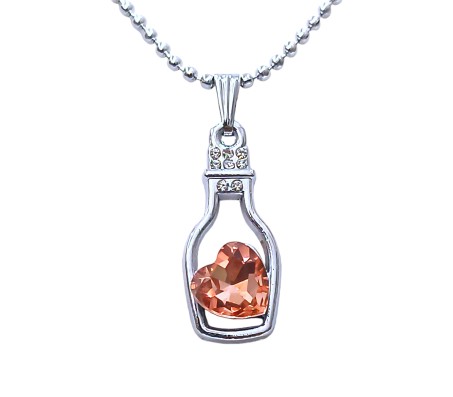 Peach Heart Shape Love Bottle Pendant Silver Plated Dot Necklace for Women & Girls 