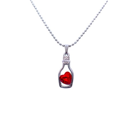 Red Heart Shape Love Bottle Pendant Silver Plated Dot Necklace for Women & Girls 