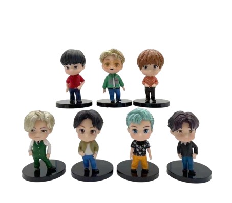 Set of 7 Kpop BTS Tiny Tans Action Figure Set Or Cake Topper Decoration Merchandise Showpiece for BTS Army to Keep in Office Desk Table Gift Kpop Lovers Toys D6 Multicolor