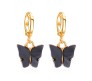 Gold Toned Huggie Hoops With Attached Butterfly Charm Hanging Earrings Gold Plated For Women and Girls Black