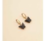 Gold Toned Huggie Hoops With Attached Butterfly Charm Hanging Earrings Gold Plated For Women and Girls Black