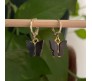 Gold Toned Huggie Hoops With Attached Butterfly Charm Hanging Earrings Gold Plated For Women and Girls Black