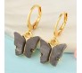 Gold Toned Huggie Hoops With Attached Butterfly Charm Hanging Earrings Gold Plated For Women and Girls Black