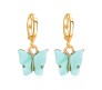 Gold Toned Huggie Hoops With Attached Butterfly Charm Hanging Earrings Gold Plated For Women and Girls Cyan