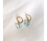 Gold Toned Huggie Hoops With Attached Butterfly Charm Hanging Earrings Gold Plated For Women and Girls Cyan