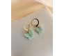 Gold Toned Huggie Hoops With Attached Butterfly Charm Hanging Earrings Gold Plated For Women and Girls Cyan