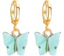 Gold Toned Huggie Hoops With Attached Butterfly Charm Hanging Earrings Gold Plated For Women and Girls Cyan