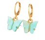 Gold Toned Huggie Hoops With Attached Butterfly Charm Hanging Earrings Gold Plated For Women and Girls Cyan