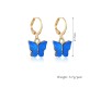 Gold Toned Huggie Hoops With Attached Butterfly Charm Hanging Earrings Gold Plated For Women and Girls Dark Blue