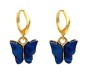 Gold Toned Huggie Hoops With Attached Butterfly Charm Hanging Earrings Gold Plated For Women and Girls Dark Blue