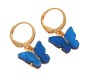 Gold Toned Huggie Hoops With Attached Butterfly Charm Hanging Earrings Gold Plated For Women and Girls Dark Blue