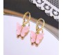 Gold Toned Huggie Hoops With Attached Butterfly Charm Hanging Earrings Gold Plated For Women and Girls Dark Pink