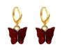 Gold Toned Huggie Hoops With Attached Butterfly Charm Hanging Earrings Gold Plated For Women and Girls Maroon