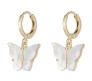 Gold Toned Huggie Hoops With Attached Butterfly Charm Hanging Earrings Gold Plated For Women and Girls White