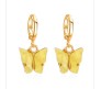 Gold Toned Huggie Hoops With Attached Butterfly Charm Hanging Earrings Gold Plated For Women and Girls Yellow