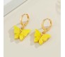 Gold Toned Huggie Hoops With Attached Butterfly Charm Hanging Earrings Gold Plated For Women and Girls Yellow