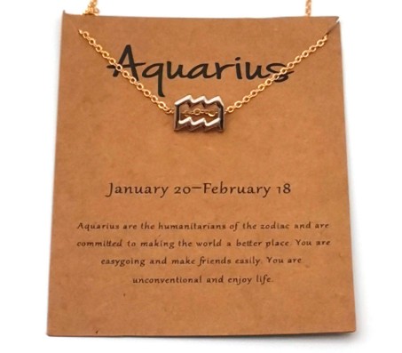 Horoscope Zodiac Sign Aquarius Pendant Necklace Constellation Jewellery Star Sign Cute Small Gold Plated Chain Horoscope Gifts Women & Girls