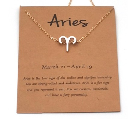 Horoscope Zodiac Sign Aries Pendant Necklace Constellation Jewellery Star Sign Cute Small Gold Plated Chain Horoscope Gifts Women & Girls