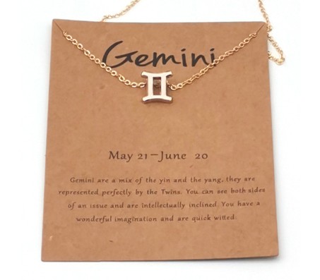 Horoscope Zodiac Sign Gemini Pendant Necklace Constellation Jewellery Star Sign Cute Small Gold Plated Chain Horoscope Gifts Women & Girls