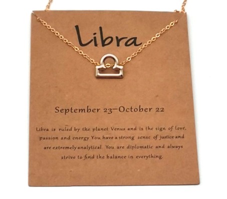 Horoscope Zodiac Sign Libra Pendant Necklace Constellation Jewellery Star Sign Cute Small Gold Plated Chain Horoscope Gifts Women & Girls