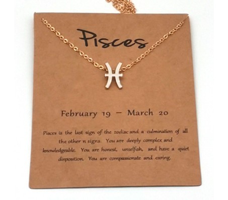 Horoscope Zodiac Sign Pisces Pendant Necklace Constellation Jewellery Star Sign Cute Small Gold Plated Chain Horoscope Gifts Women & Girls