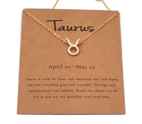 Horoscope Zodiac Sign Taurus Pendant Necklace Constellation Jewellery Star Sign Cute Small Gold Plated Chain Horoscope Gifts Women & Girls