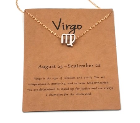 Horoscope Zodiac Sign Virgo Pendant Necklace Constellation Jewellery Star Sign Cute Small Gold Plated Chain Horoscope Gifts Women & Girls