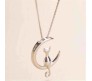 Crescent Moon Cat Pendant Necklace Jewellery Silver Plated Cat Lover Gifts for Women & Girls