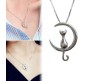 Crescent Moon Cat Pendant Necklace Jewellery Silver Plated Cat Lover Gifts for Women & Girls