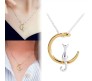 Crescent Moon Cat Pendant Necklace Jewellery Silver Gold Plated Cat Lover Gifts for Women & Girls