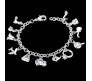 Silver Cute Charm Bracelet with Plane Car Shoe Lipstick Purse Ring Guitar Sandal For Girls and Women Freesize