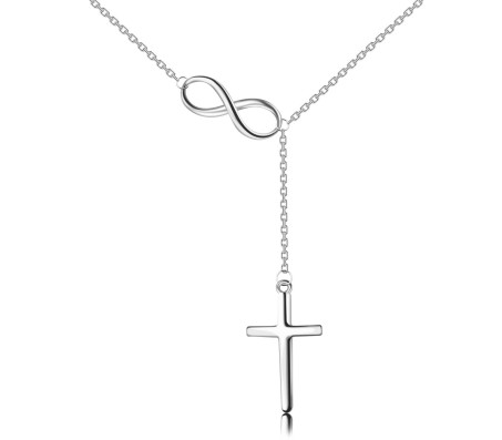 Infinity with Cross Hanging Necklace Pendant Jewelry Accessory Silver Plated for Girls & Women